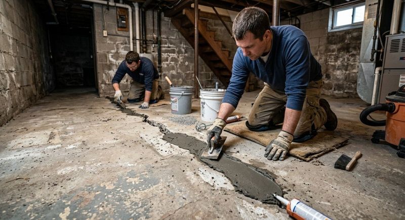 Cracked Basement Floor Repair in Milford, NH