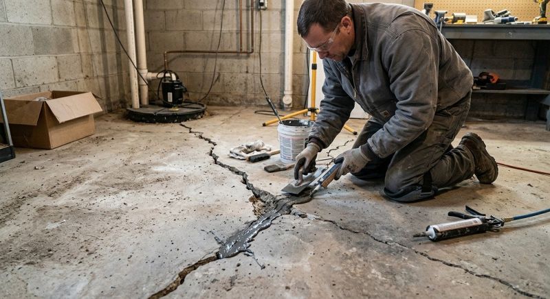 Cracked Basement Floor Repair in Milford, NH